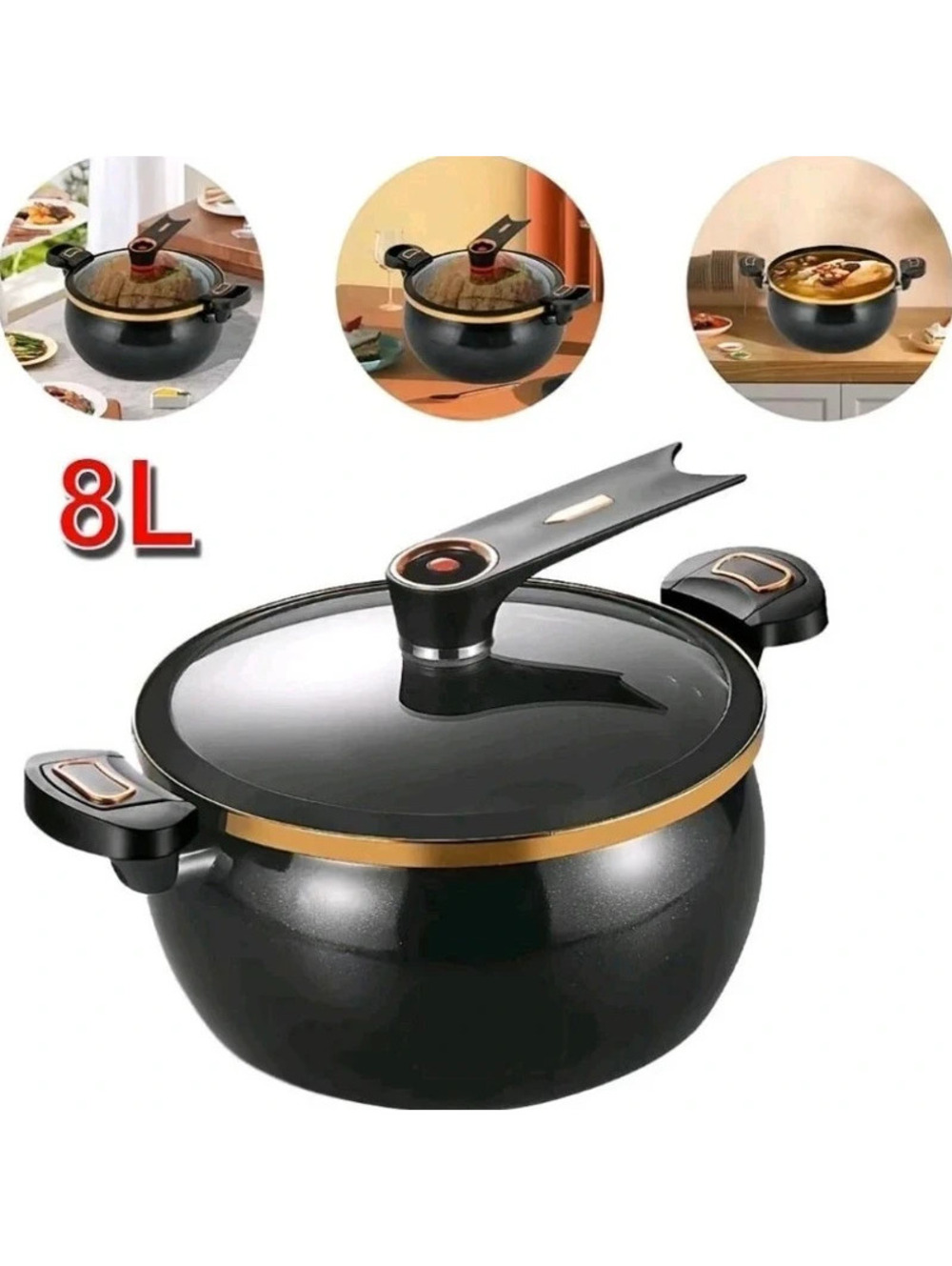 Large capacity stockpot with twist handle for quick cooking Nonstick 8.45 QT
